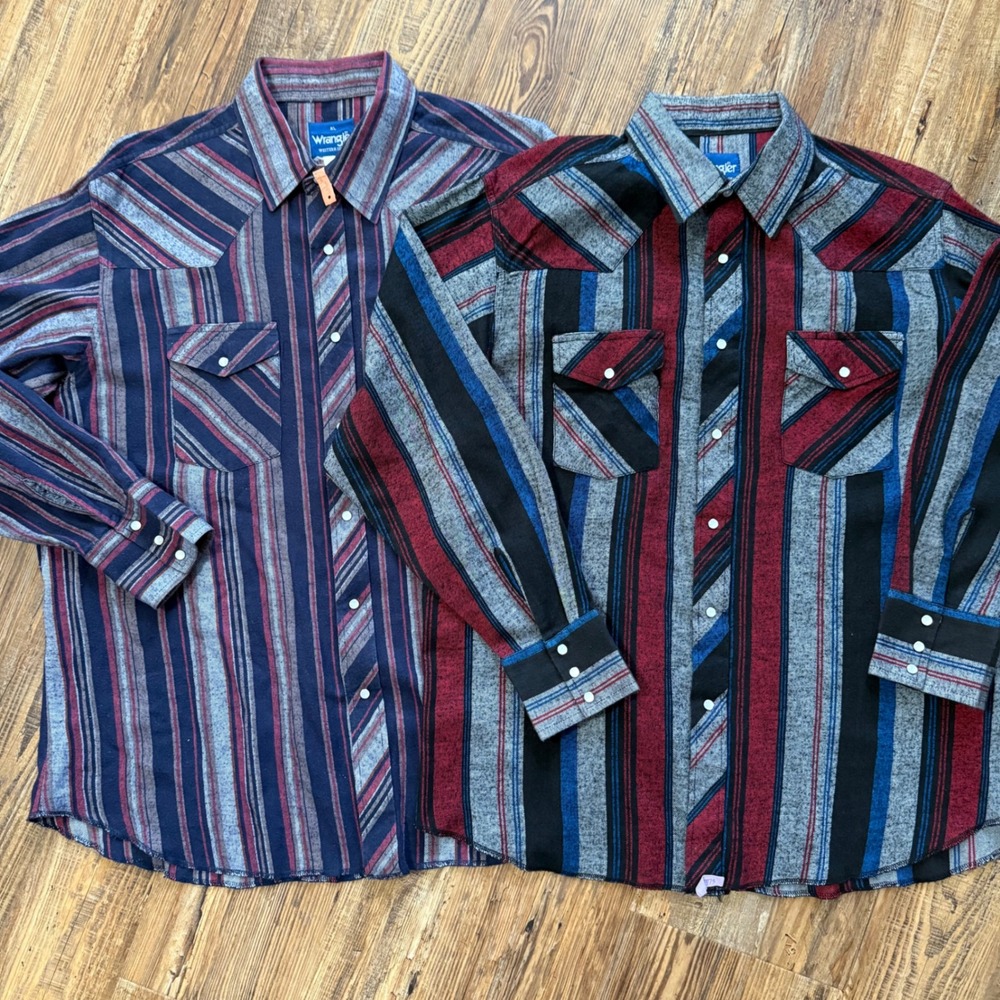 Wrangler‎ Western Shirt Mens XL Multicolor Striped Pearl Snap Cotton Vintage